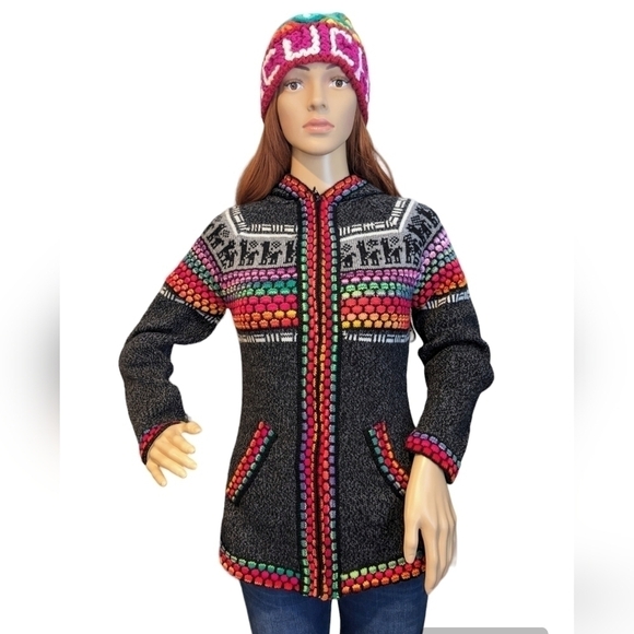 Alpaca mix handmade Sweater Boho-Hippie design - Picture 3 of 9